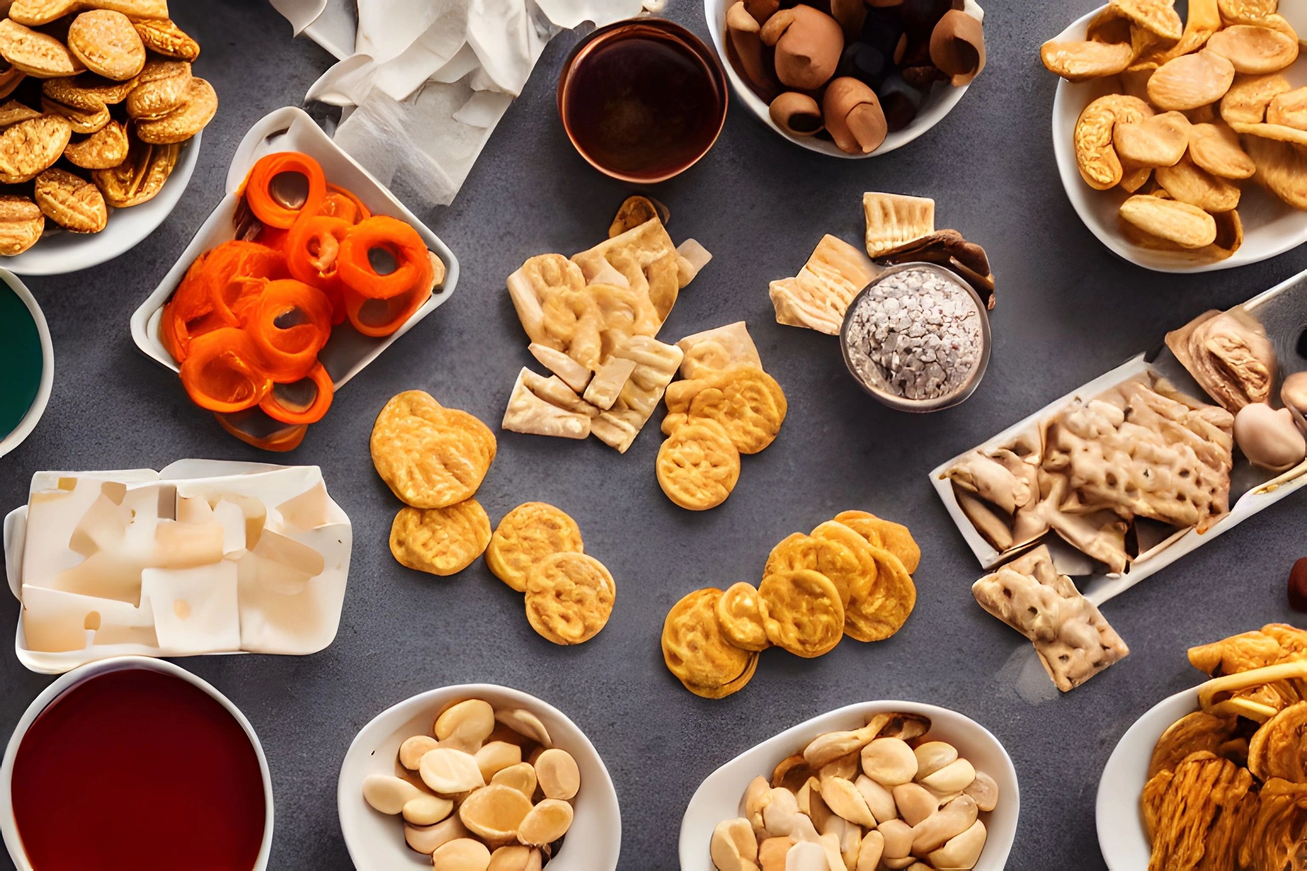 artisan snacks assortment colorful gourmet flavors
